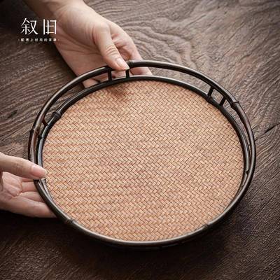叙旧竹制托盘竹编茶具收纳盘日式干泡圆茶盘水果盘家用奉茶盘