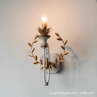 华诗源美式乡村法式网红麦穗壁灯复古做旧木艺走廊过道灯led灯