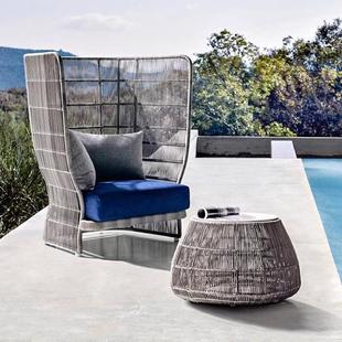 别墅北欧藤编沙发家具客厅三人沙发高背室外阳台单人沙发茶几组合