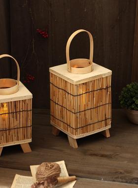 古朴风格方形手工编织风灯烛台民宿店面样板间装饰软装摆件