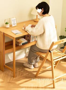 小型写字卧室学生子实木办公桌台式床边折叠家用书桌电脑桌工作台