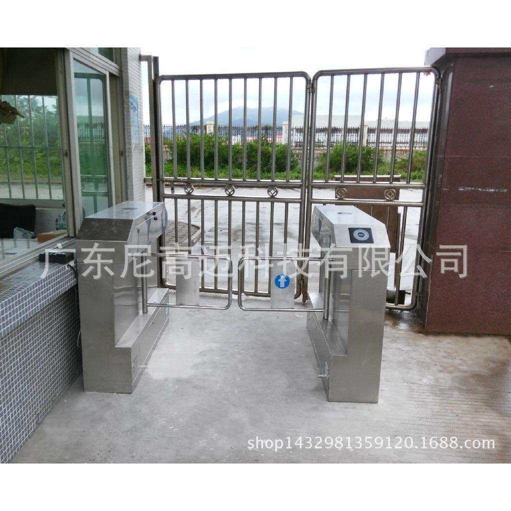 不锈钢桥式摆闸-乐从工厂自行车通道打卡门闸-对开单通道双向闸机