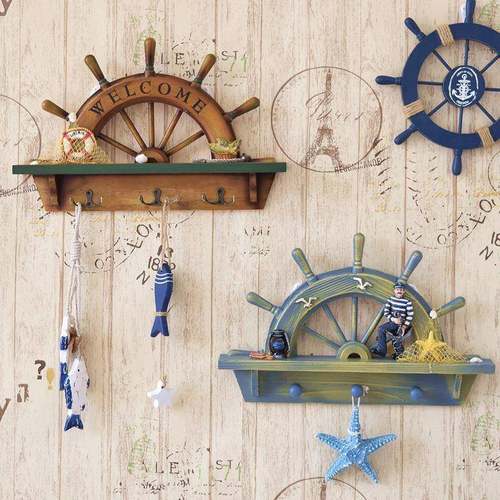 创意地中海挂衣钩实木挂钩入户进门玄关钥匙架卧室