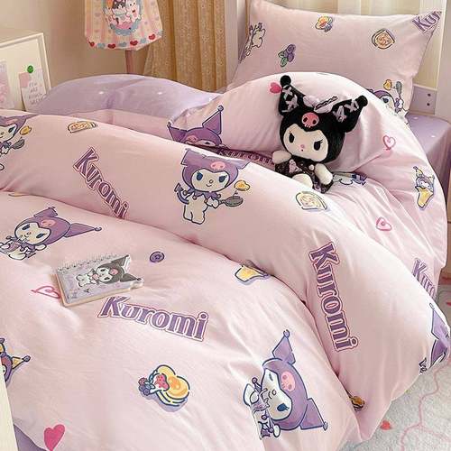 库洛米床品可爱卡通全棉纯棉被套床单三件套少女心儿童床上四件套