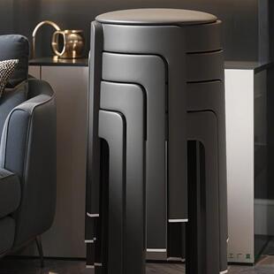 黑色软包皮革凳子可叠放家用结实耐用餐厅备用特厚塑料风车圆板凳