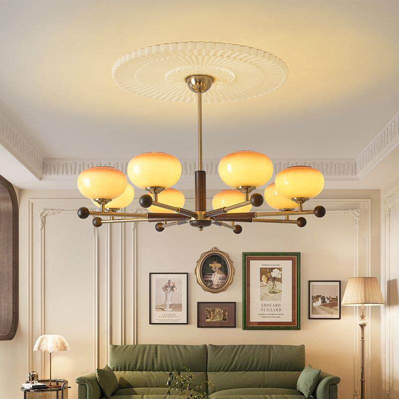 中古客厅吊灯法式复古柿子卧室书房餐厅护眼实木灯设计师简约灯具