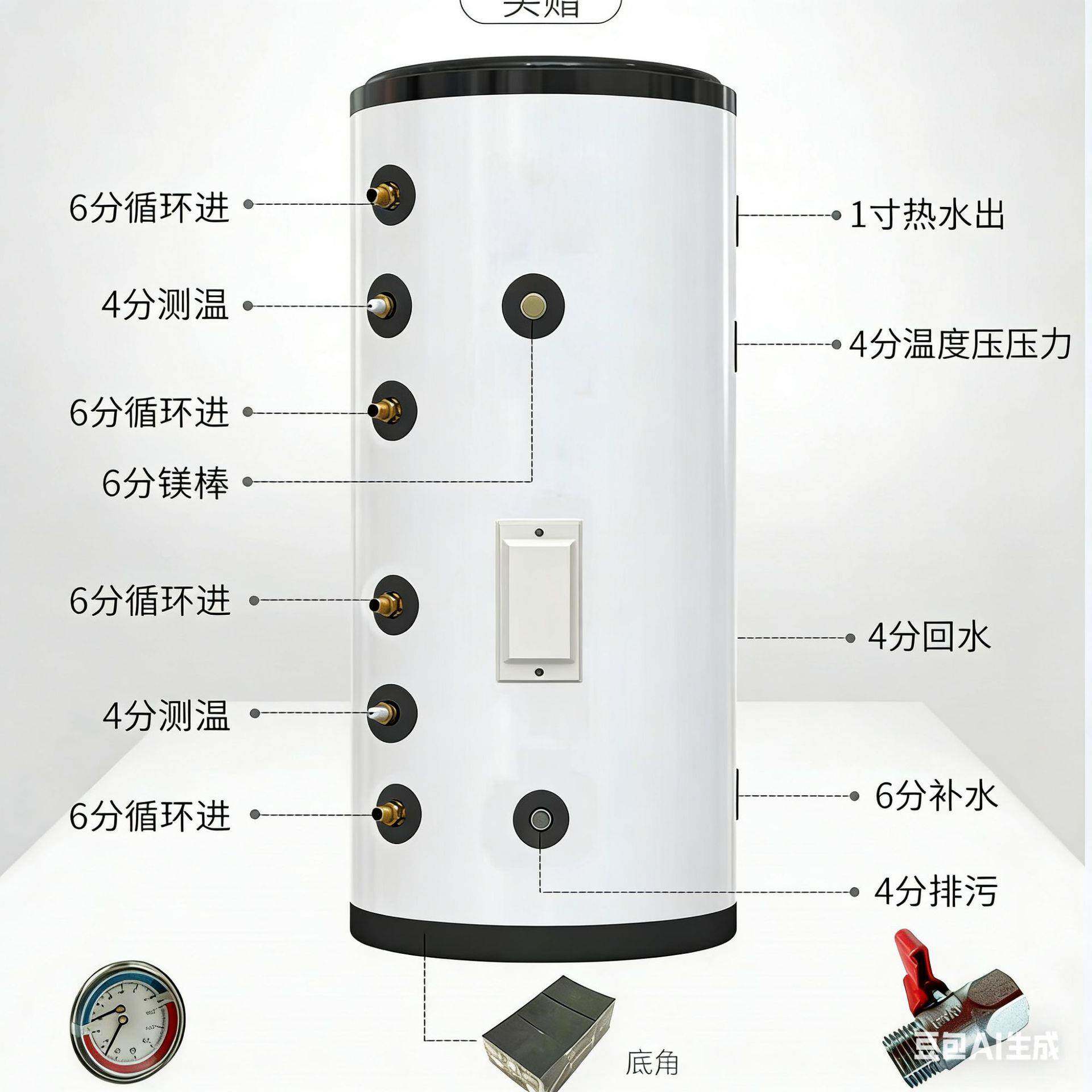 保温承压水箱缓冲双盘管保温循环不锈钢60L100L太阳能空气能水箱