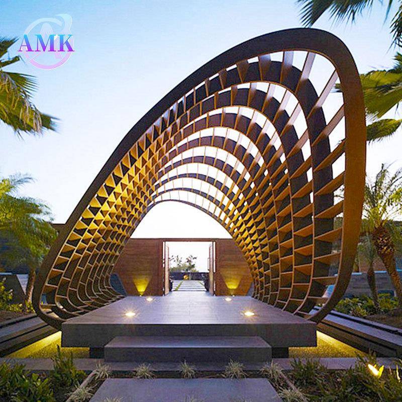 户外简洁创意大型园林景观雕塑摆件不锈钢结构廊架镂空创意廊架