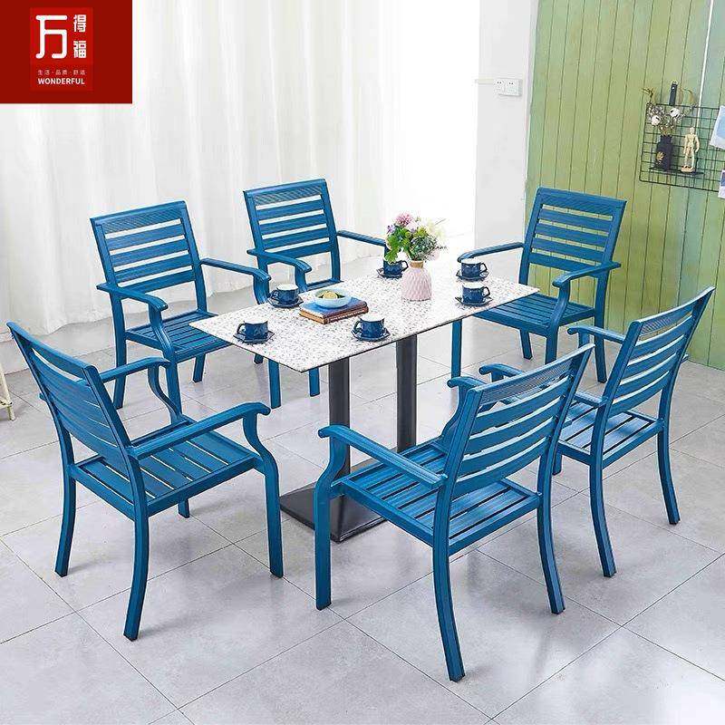 户外阳台桌椅奶茶店客厅小圆桌子咖啡大理石茶几法式彩色椅子组合