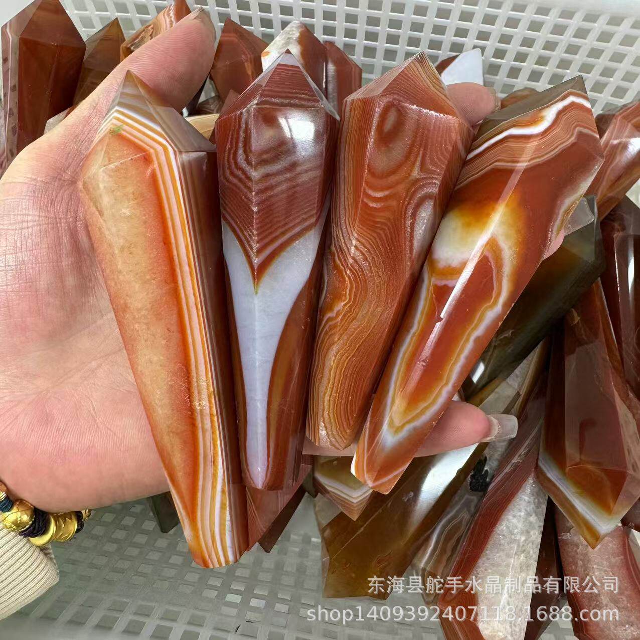 跨境热销天然水晶红缠丝玛瑙切割打磨高品权杖摆件品底座需自费