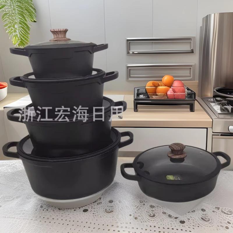 新款凹纹光面10件套汤锅铝制复底煎锅煲汤炒菜锅奶锅可配耳套通用