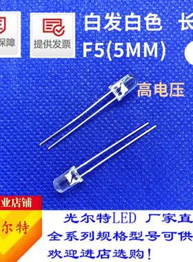 F5白发白透明2脚高电压12V白色5MM灯珠白光发光二极管