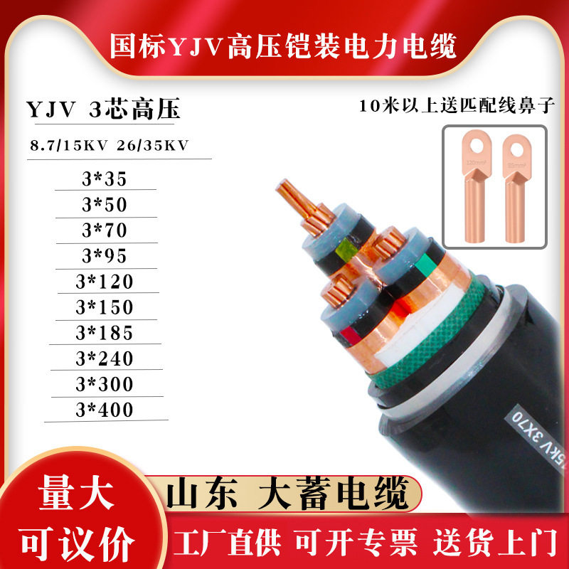 国标yjv2210KV15kv铠装铜芯电缆线3*芯35/70/120/150/185平方铜线