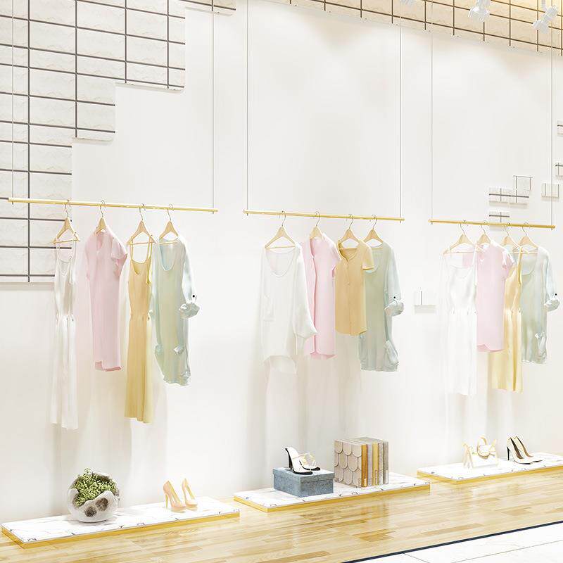 服装店悬挂吊衣架女装展示架上墙吊挂杆金色童装挂衣服架子壁挂式