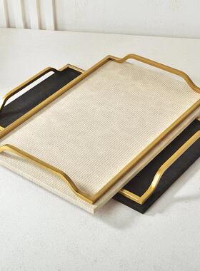 简约样板展间厅美皮PHL革艺酒店收纳盘铁欧式式创意客厅高档托盘