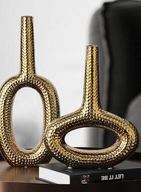 北欧OXK轻几何奢陶办瓷摆件电镀客厅视玄关电柜公室艺术家居软装