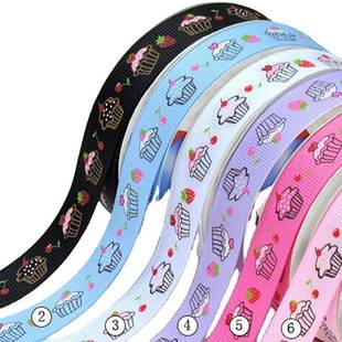 6色ZTT9 38m百变甜心蛋糕印花m罗纹带AX048明丝姚带