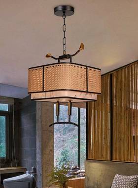 手工竹编吊灯23671性新中式个灯创意古典套灯餐厅家乐仿农古竹艺