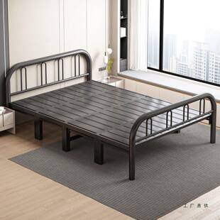 折叠床单人铁艺床卧室1米2床出租屋公寓铁架床加厚床架双人钢丝床