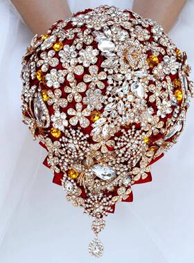 欧美水钻新娘手捧花婚庆纯手工满钻水滴饰品手捧花束W2020G