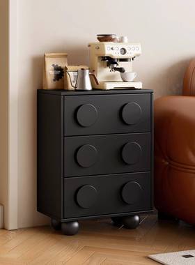 美式轻奢复古黑色床头柜创意沙发边柜法式现代简约小型卧室床新品