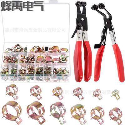 122PCS盒装65锰钢彩锌弹簧卡箍弹性喉箍汽车水油管夹卡扣