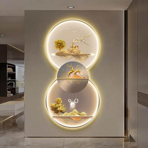 玄关装饰画竖版发光壁画过道走廊墙画led灯画入户正对门壁灯挂画