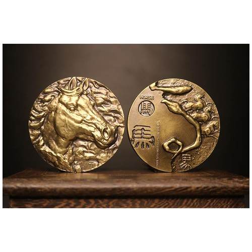 上海造币厂十二生肖纪念章罗永辉高浮雕工艺60mm马年大铜章