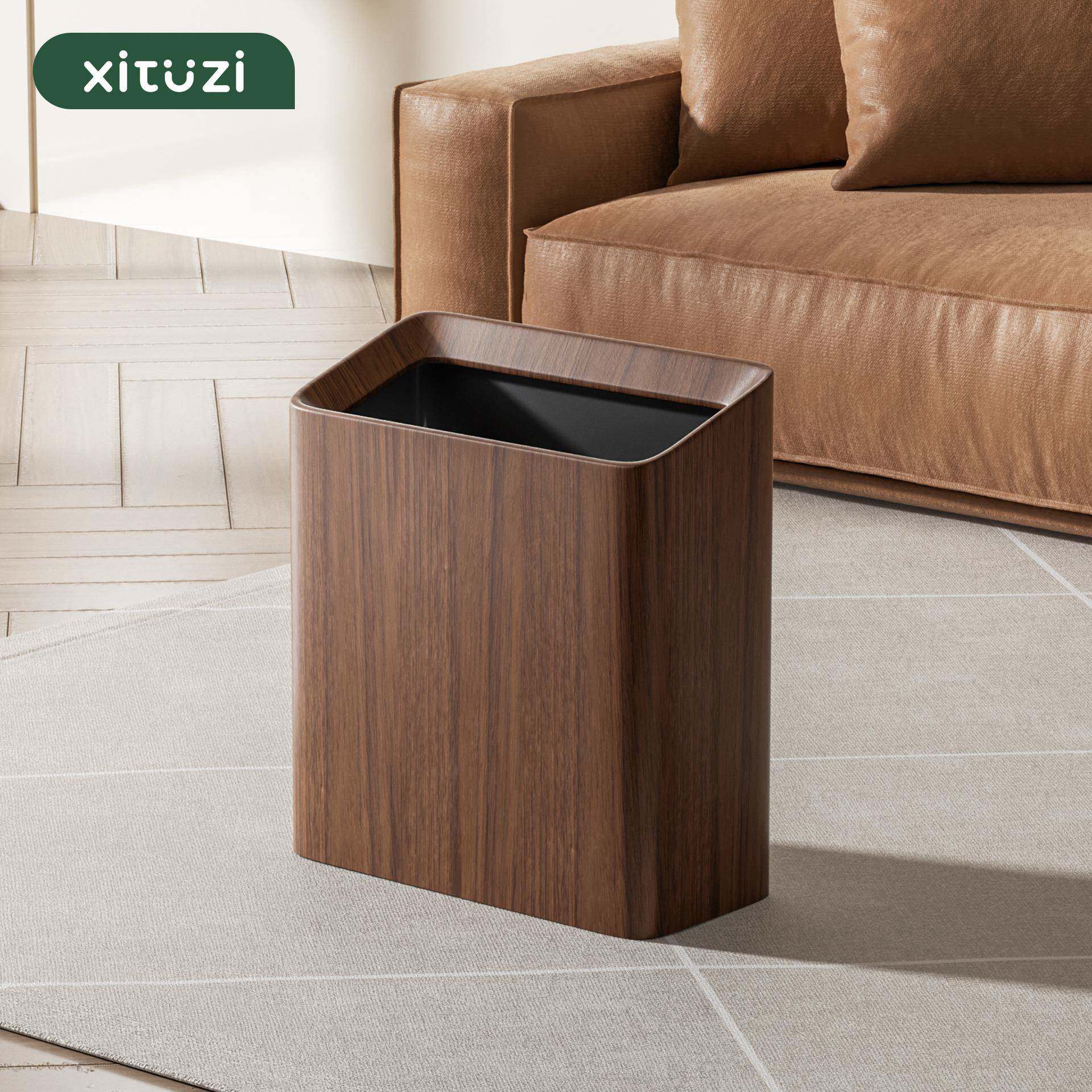 黑胡桃木客厅垃圾桶家用厨房大号大容量高颜值双筒实木方形