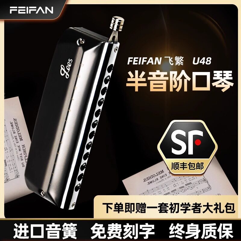FEIFAN飞繁12孔半音阶U48口琴成人初学者入门乐器半音阶口琴
