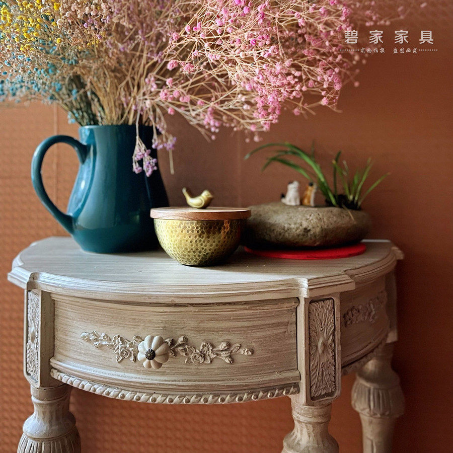 小复古实木花架玄关边桌乡村法式桌子半美式床头柜茶几卧室圆桌