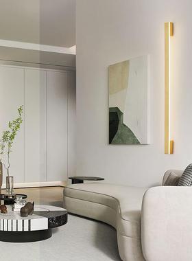 现代无主灯设计全铜线条灯LED三色极简一字灯长条壁灯黑色铜本色