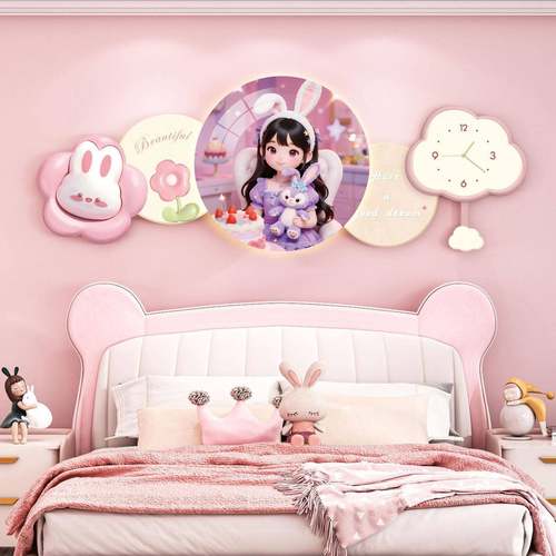 公主儿童房装饰画温馨卡通可爱女孩房间卧室床头挂画创意发光灯画