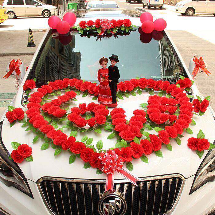 创意个性主婚车装饰新郎新娘车头花用品仿真花车结婚车队拉花全套