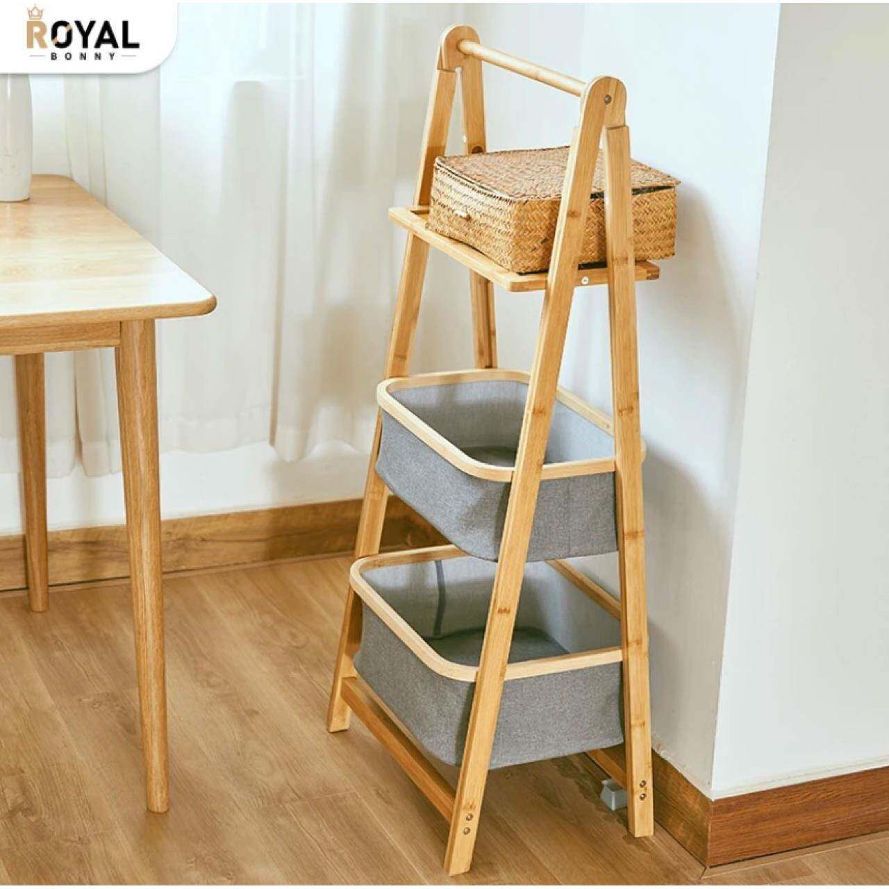 现货可折叠家用脏衣收纳筐多层收纳架楠竹布艺脏衣篮分层落地杂物