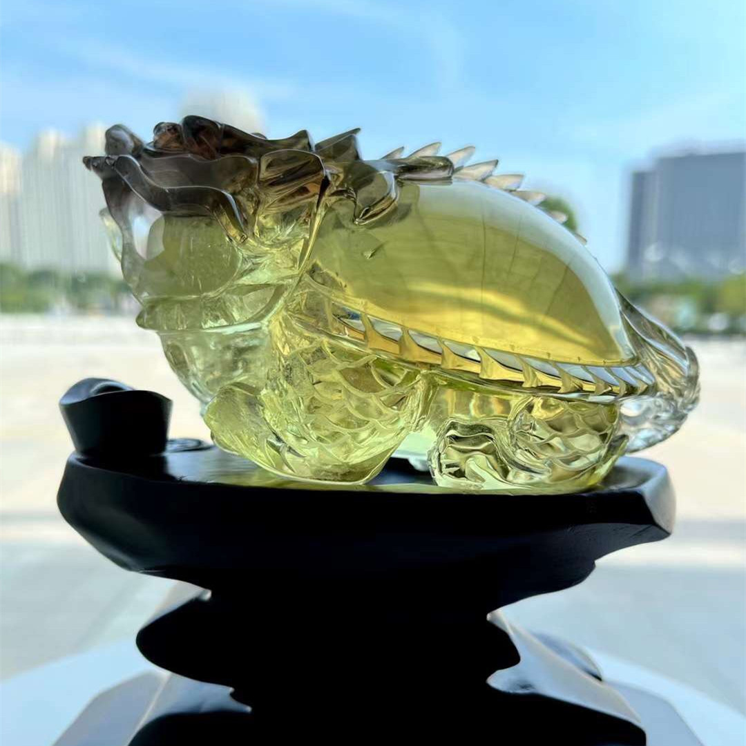天然水晶黄水晶龙龟雕刻龙龟貔貅水晶发晶龙龟原石摆件