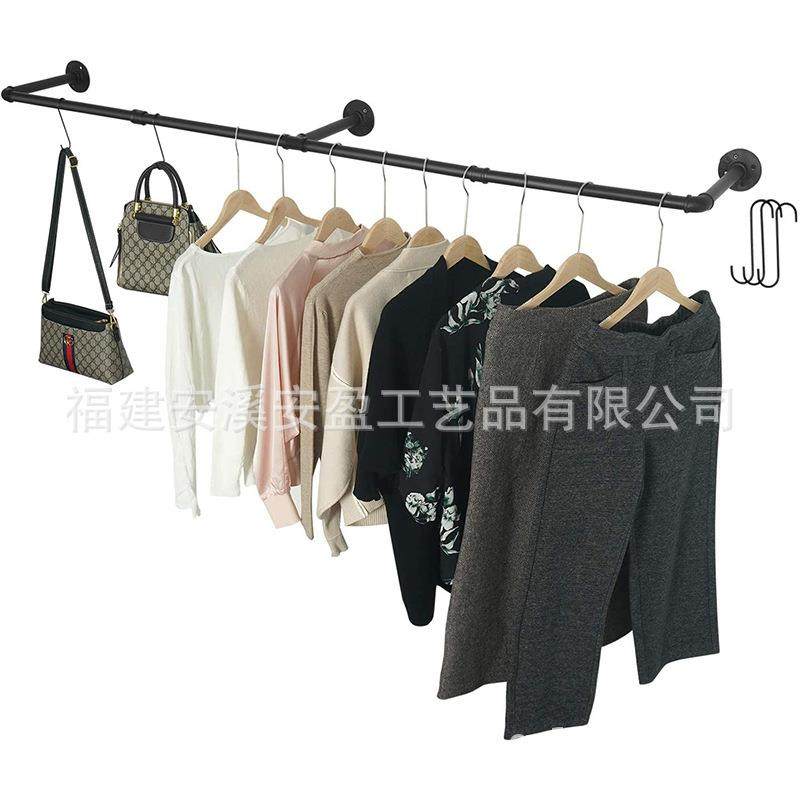 服装店展示架上墙复古壁挂墙上挂衣架层架水管工业风架子