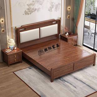 新中式乌金木实木床带软包主卧大床双人带抽屉收纳气压储物高箱床