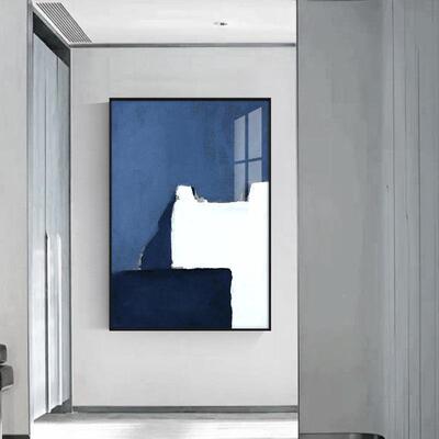 现掩藏代简约玄景关过道装饰画幅蓝色抽象壁挂画餐厅大北欧客厅背