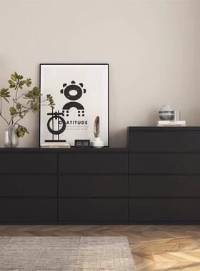 木斗柜北欧风卧室客厅屉柜电实视美WMP式风抽格黑色五斗柜柜子