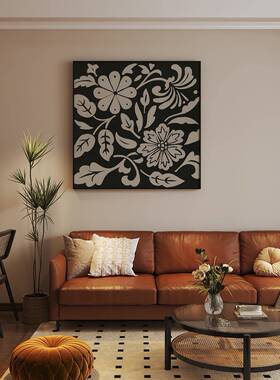 现奢金黄色抽象线条高端艺客EM-2404厅玄关装轻饰画背景墙壁方代