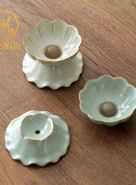 韵茶具配虑件漏OUK高档泡茶茶全瓷孔一柏体茶叶渣过器漏斗滤网