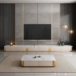 精致简约现亮光型岩板电视DGG柜茶几组合落地超长款客厅小户大家