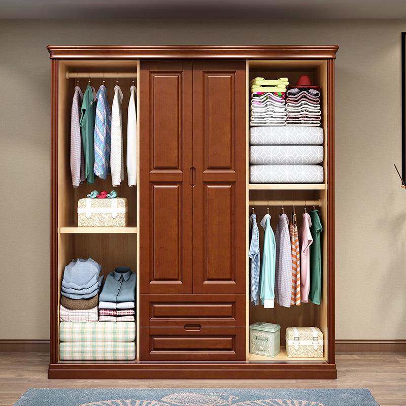 实木木衣柜组合现代简户约推拉移门质家用大BBR出衣橱小型租房收