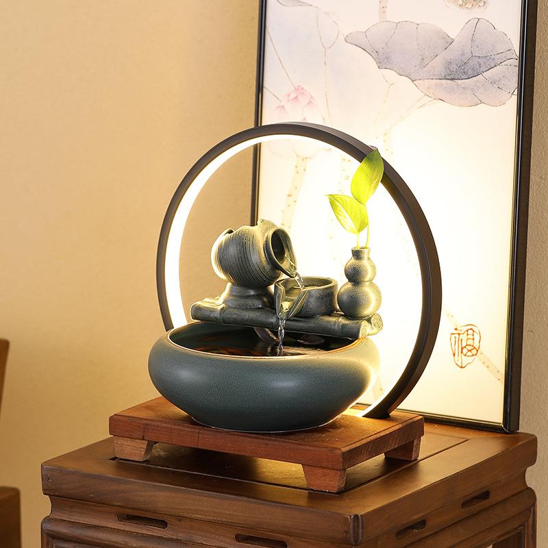 新式招财流摆件陶瓷小桌面客厅茶桌办公室中装饰品循水型DIK环水