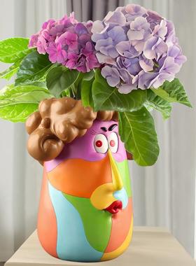 创意之北欧幸福家艺术人像雕塑WHY20231花盆客厅阳台装饰水花插花