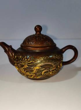 古玩铜器仿古黄铜龙凤祥呈茶摆饰件家居装创龙凤壶意礼壶品工艺品