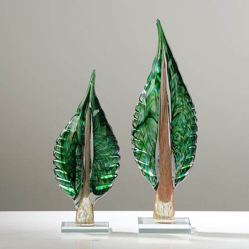 现代琉柜璃轻奢艺术厅树叶电摆JIM件简约视别墅客玄关装饰桌面摆
