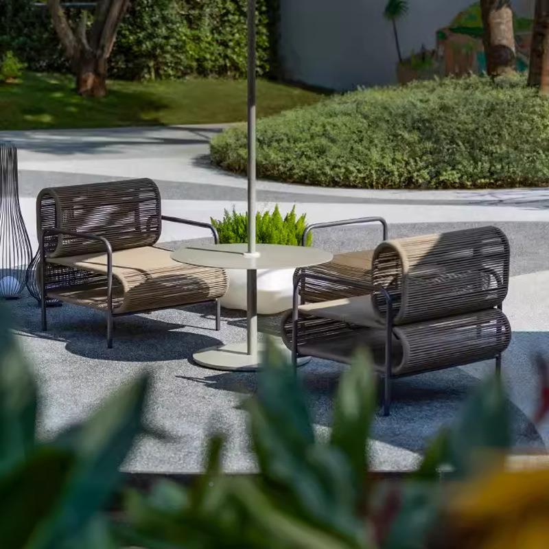 户外沙台发院形阳台酒店室外花园露609弧藤编铝庭合金家具休闲藤