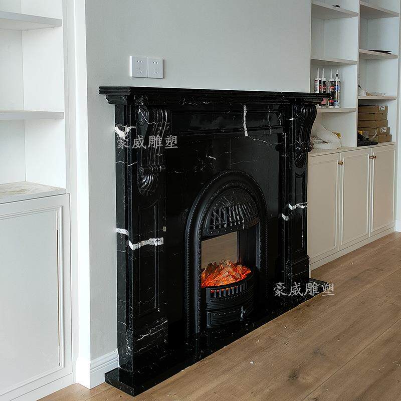 石材无品牌/壁饰炉法式大理石炉架欧式汉白玉石壁雕电视柜装壁柜